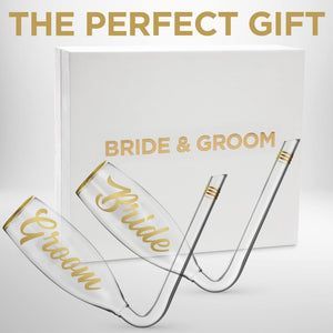 Chambong Bride and Groom Champagne Glasses (6 oz) - Wedding Toasting Flutes for Mr and Mrs, Champagne Glasses for Wedding Celebrations, Wedding Champagne Flutes for Perfect Engagement Gifts