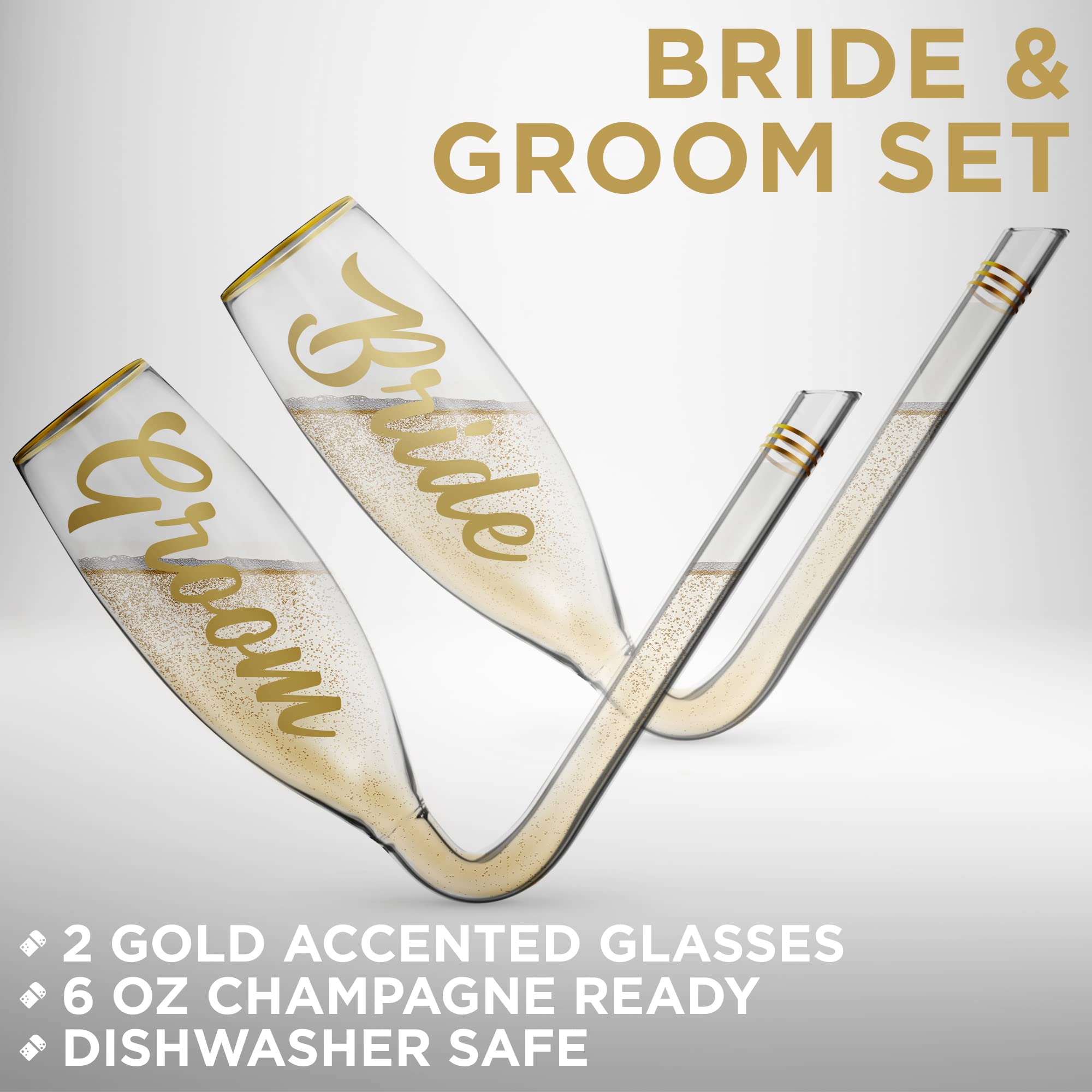 Chambong Bride and Groom Champagne Glasses (6 oz) - Wedding Toasting Flutes for Mr and Mrs, Champagne Glasses for Wedding Celebrations, Wedding Champagne Flutes for Perfect Engagement Gifts