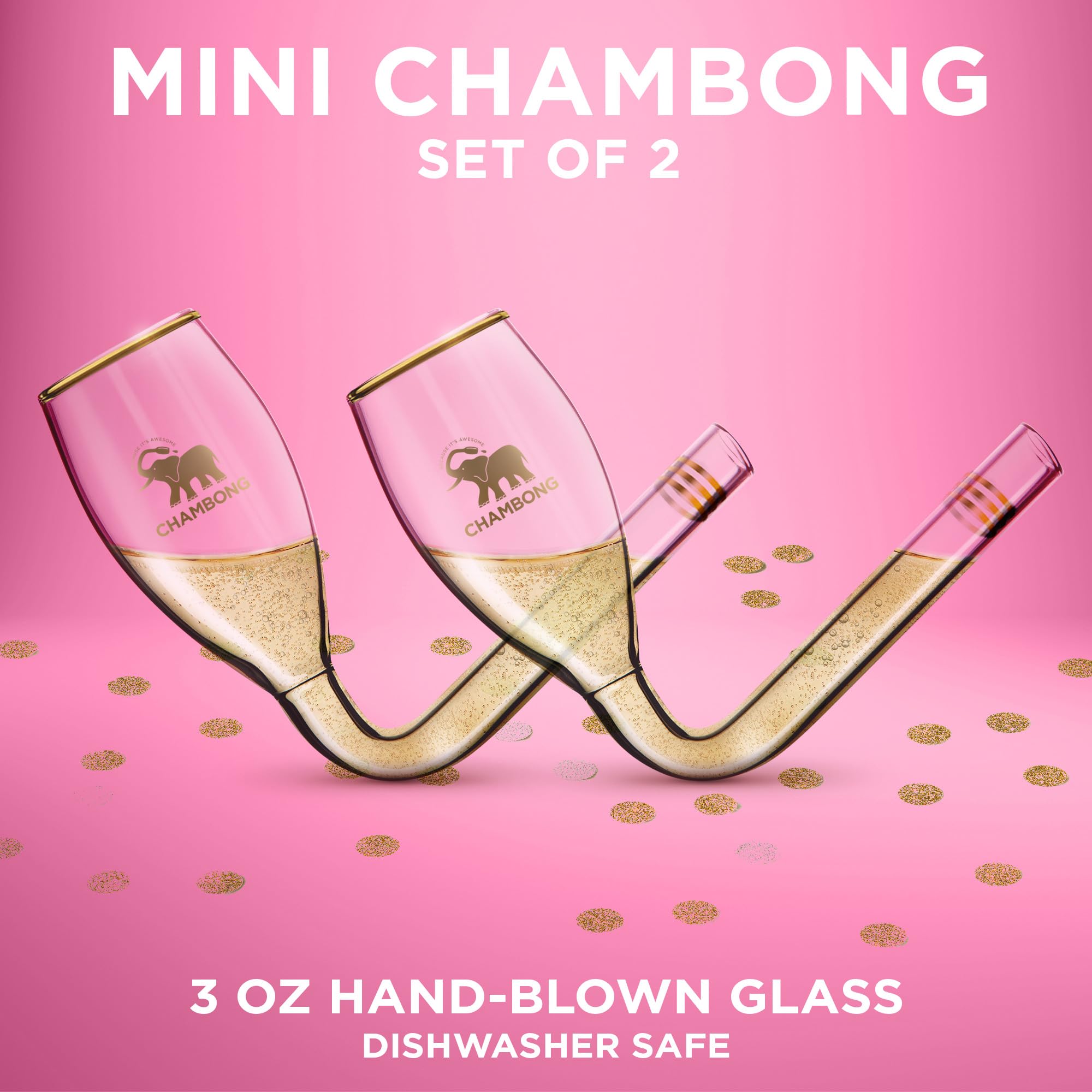 Chambong - Mini Party Champagne Flutes, Gift for Stocking Stuffers, Secret Santa, Birthday Gifts for Her, Mom Christmas Gifts, Fun Bachelorette Gift (2 Pcs, 3oz Glass with Gift Box)