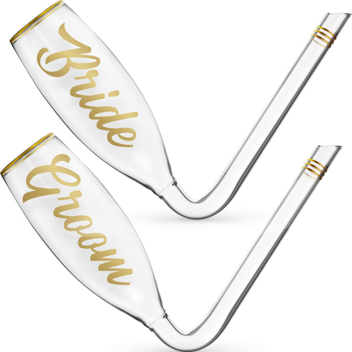Chambong Bride and Groom Champagne Flutes (6-Ounce) - Unique Wedding Toasting Flutes for Mr and Mrs Champagne Glasses - Perfect Wedding Champagne Flutes for a Unique Wedding Gift - (Glass, Set of 2)